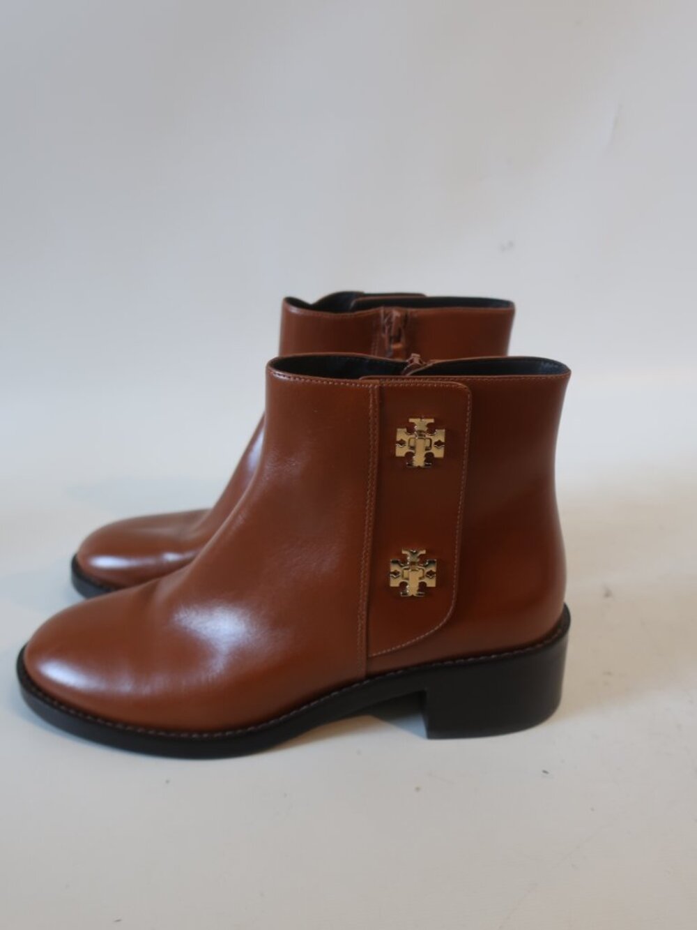 Womens Tory Burch T Lock Brown Leather Ankle Boots 9